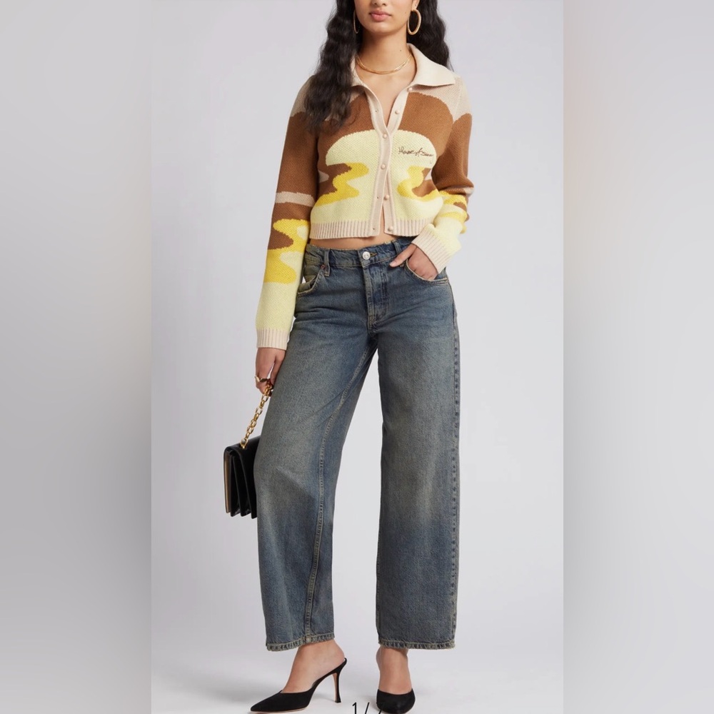 House Of Sunny The Dunes Tripper Jacquard Crop Cardigan, Sz 2 NWT - Picture 1 of 6